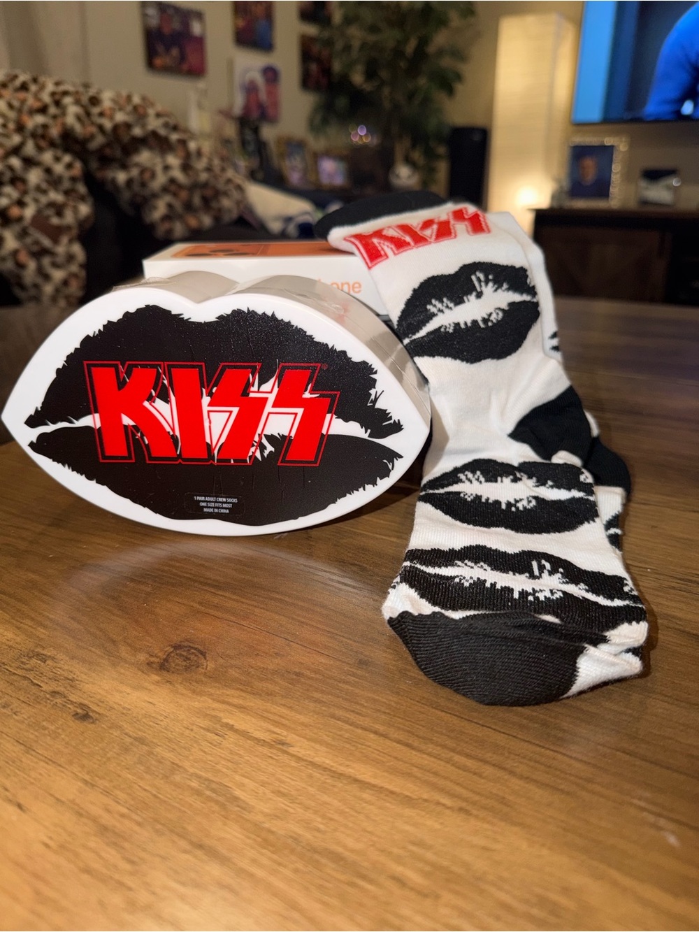 KISS Black & White Lip-Print Crew Socks - Official Band Merchandise